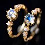 Aimgal Jewelry S925 Sterling Silver Vitreous Pearl Moonstone Inlaid with Diamond Natural Stone Ring