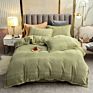 American Style Fleece Light Gray Velvet 4Pcs Bed Set