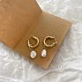 Anti-Allergy S925 Post Brass Base with 14K Gold Plating Freshwater Pearl Hoop Earring
