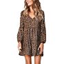 Arrive Women Causal Dresses Ruffle V-Neck Long Sleeve Loose Tunic Mini Dress