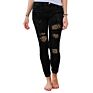 Arrive Women Clothing Denim Jeans Ripped Leopard Patch Pocket High Waist Skinny Jeans