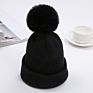 Autumn and Children's Rabbit Fur Wool Curled Edge Warm Solid Color Knitted Hat Knit Cap Hats Beanie Hat with Pom P