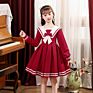 Autumn Children's Sailor Collar Design Bow Embellished Blue and Red Preppy Style Dress Slim Fit Short Princess Dress