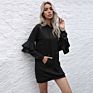 Autumn European and American Black Solid Color Long Hooded Lotus Leaf Long-Sleeved Sweater Women