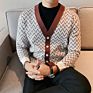 Autumn Fluffy Knitted Top Men's Sweater Solid Color Long Sleeve Warm Lapel Cardigan Coat
