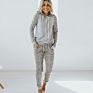 Autumn Ladies Gray Leopard Print Hoodie and Joggers Suits 2 Piece Set Tracksuits for Women