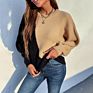 Autumn Solid round Collar Long Sleeve Crew Neck Contrast Color Knitted Sleeve Women Loose Size Sweater