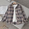 Autumn Women Casual plus Size Long Sleeve Strip Thick Oversized Flannel Checked Plaid Shirt