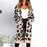 Autumn Women Long Knit Cardigan with Pocket Leopard Sueter Cardigan Sweater