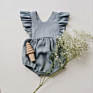 Baby Clothes Backless Flutter Sleeve Style Jumpsuit Linen Cotton Ruffle Girls Romper