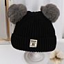 Baby Double Layer Velvet Warm Cute Unisex Knitted Beanie with 2 Pom Pom
