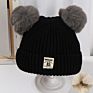 Baby Double Layer Velvet Warm Cute Unisex Knitted Beanie with 2 Pom Pom