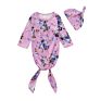 Baby Girls Floral Print Soft and Cute Design Knot Gown Romper with Hat Sleeping Bag Clothes Baby Gown