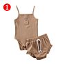 Baby Ribbed Set Sleeveless Vest Rompers + Shorts 2Pcs Outfit Solid Color