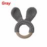 Baby Teether Bunny Ear Crochet Wooden Ring Safe Organic Wood Teething Rattle Toy Pacifier Clip Holder Wood Ring