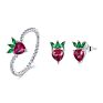 Bamoer 100% 925 Sterling Silver Lovely Little Strawberry Ring Earrings Red Crystal Zircon Fruit Charm for Women Jewelry Zhs228