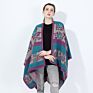 Batwing Sleeve Crew Neck Acrylic Jacquard Sweater Poncho for Woman