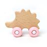 Beech Wooden Funny Animal Rosary Silicone Molar Teether Baby Rattle Toy