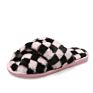 Big Size Plaid Comfortable Cross Small Rabbit Fur Warm Slippers Slides for Women