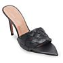 Black Pu Leather Women's Pointed Toe Mules Stiletto High Heels Sandals
