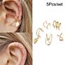 Bohemian Gold Star Leaves Non-Piercing Ear Clip Earrings Simple Cartilage Ear Cuff Jewelry for Women Girl