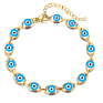 Boho 18K Gold Plated Lucky Evil Eyes Bracelet 7.5 Inch Blue Evil Eyes Charm Bracelet for Girls