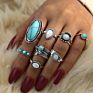 Boho Geometric Heart Moon Emerald Hollow Animal Rings Set 8 Pcs/Set Silver Turquoise Nail Midi Rings for Women