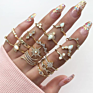 Boho Vintage Gold Star Knuckle Rings for Women Boho Crystal Star Crescent Geometric Female Finger Rings Set Jewelry