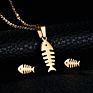 Bridal Gold Stainless Steel Fish Bone Wing Horse Flower Pendant Necklace Earrings Jewelry Set for Women