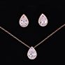 Bridesmaid Wedding Jewelry Sets 2Pcs Water Drop Zircon Pendant Necklaces Stud Earrings Bridal Party Set