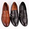 Brown Oxfords Men's Formal Leather Dress Shoes Slip-On Design Classic Genuine Office Monk Strap Shoes
