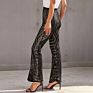 Casual Black High Waist Trousers Women Flare Sequin Pants