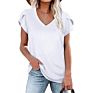 Casual Women's V-Neck Short-Sleeved Plain T-Shirt Ladies Top