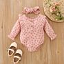 Children Clothing Long Sleeved Button Cute Infant Girls Suit Small Floral Romper Headband 2Pcs Baby Clothes Newborn