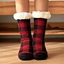 Christmas Women Knitted Plaid Print Thick Sherpa Fleece Floor Home Socks with Grips