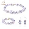 Classic Luxury Necklace Earrings Bracelet White Big Natural Cultured Fresh Water Real Baroque Pearl Jewelry Set