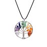 Colorful Chakra Balancing Tree of Life round Jewelry Natural Stone Wire Wrapped Pendant Necklace