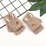 Cute Rabbit Carrot Logo Cartoon Kids Gloves Warm Half and Mittens Knitted Ggloves for Children