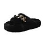 Design Gold Chain Plush Fluffy Slides Bedroom Shoes Womens Faux Fur Slippers