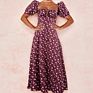 Dress Women Short Puff Sleeve Flroal Printed Ruched Party High Split Long Maxi Dresses Drawstring Vestidos Sundress