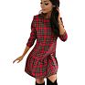 European and American Autumn Ladies Plaid Ruffle Dress Cotton Plaid Long Sleeve Stand Collar Loose Skirt