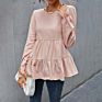 Fall 100% Cotton plus Size Clothes Pink Ruffles Clothing Top for Women