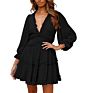Fall Womens plus Size Clothing Women Clothes Deep V Neck Ruffle Long Sleeve Floral Elegant Mini Party Casual Dress