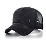 Female Cotton Mesh Sports Baseball Trucker Cap Distressed Washed Denim Cross Ponytail Hat