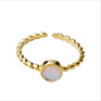 Fine Gold Plated Adjustable Opal Ring 925 Sterling Silver Rainbow Moonstone Ring for Women