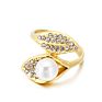 Freshwater Cultured Pearl Shell Bypass Ring Double Pearl Wrap Knuckle Ring Stainless Steel for Women Girlfriend
