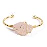 Gold Copper Wire Wrapped Open Cuff Bangle Handmade Women Natural Stone Bangle