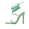 Green and Red Sandals Oullis Lace up Strappy Ankle Strap Square Toe Heels for Ladies