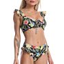 Halter Tie Front Floral Bikini Thong Bathing Suit Push up Luxury Swimwear Ruffle Strap 2 Piece Swimsuits for Women