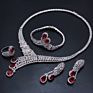 Handmade Bride Zircon Red Stone Jewelry Set Wedding Bridesmaid Neckle Earring Wedding Jewelry Set of 4 Zircon Jewelry